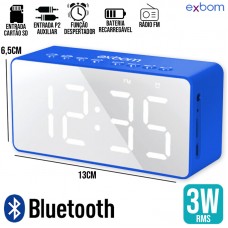 Caixa de Som Bluetooth Relógio Despertador CS-MT6BT Exbom - Azul